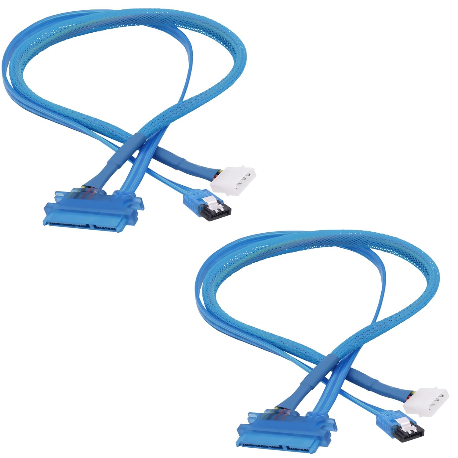 HRTGFD-22Pin SATA Data Power Cable 2 in 1 SATA III 7+15 Pin to 7 Pin Data with IDE 4Pin Power Interface Female to Male Data and Power Combo Extension Cable for Hard Disk Optical Drive -50cm-2pcs