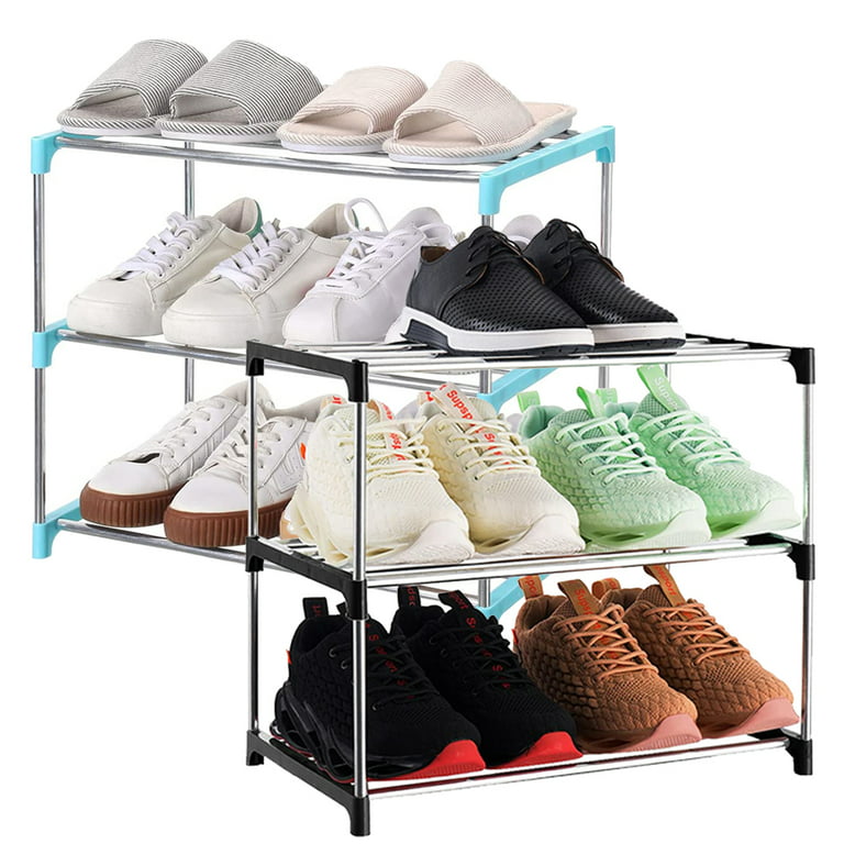 Lishuaiier 3-Tier Long Shoe Rack for Closet Stackable Wide Shoe Shelf  Organizer and Storage for Floor, Entryway - Blue