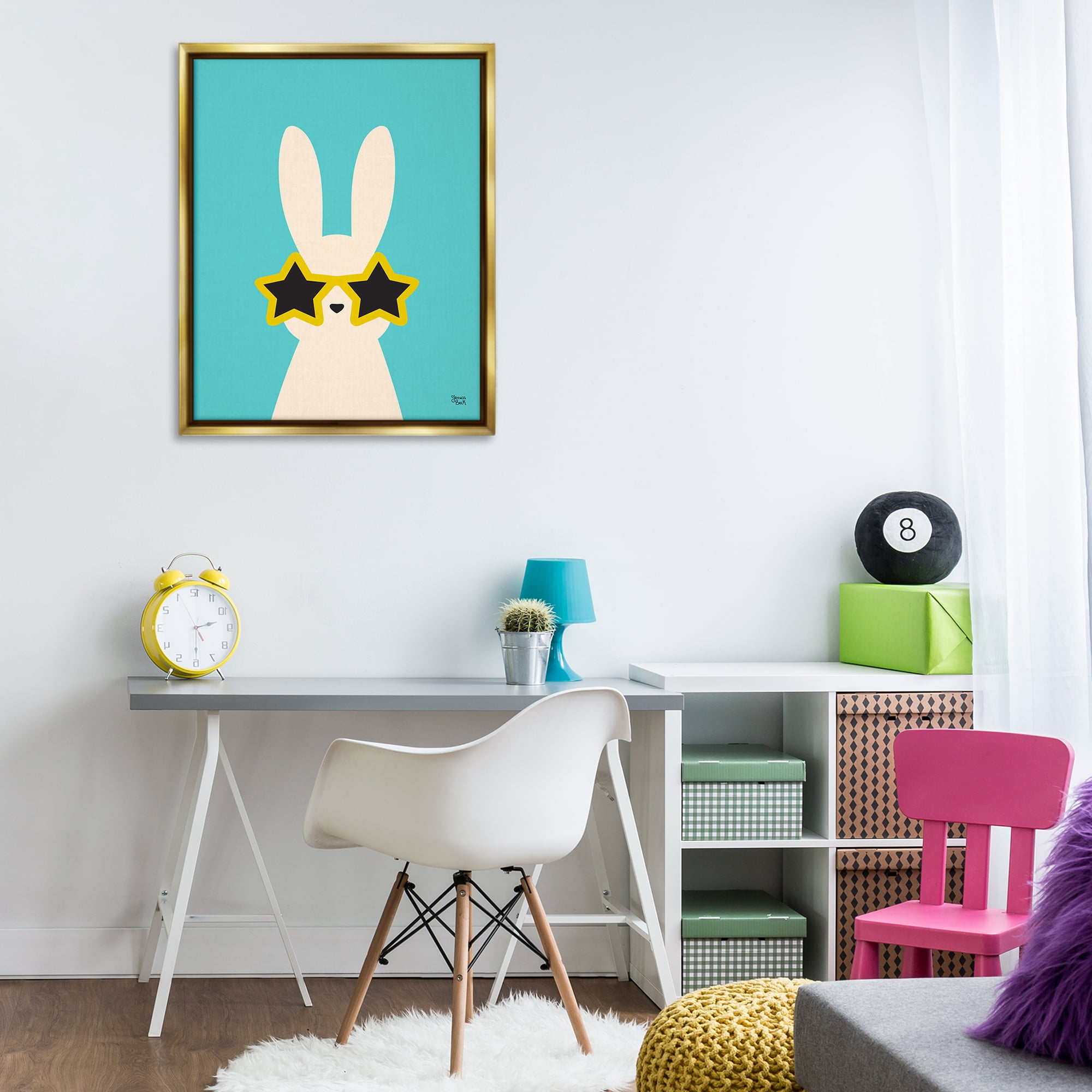 Stupell Industries Rabbit & Star Sunglasses Animals Painting Gold Floater Framed Canvas Art Print Wall Art, 25 x 31