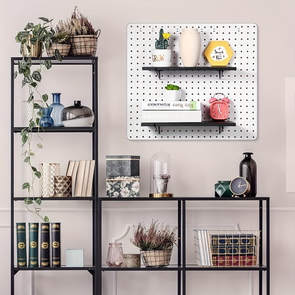 4 Set Large Pegboard Shelf Kit - Heavy Duty Wood Fiberboard Wall Mounted Storage with Black Frame & Adjustable Shelves, 13.78x5.91 Inch White Panels for Home Office Workshop, Easy Installation