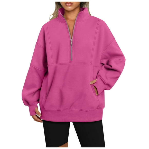 Women'S V Neck Long Sleeve Solid Casual Loose Sweatshirt Top Cute And Fashionable Pullover Sweater Women'S Hoodies & Sweatshirts Hot Pink M