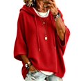 thumbnail image 2 of Women's Waffle Knit Drawstring Hoodie, Batwing Short Sleeve Loose Hooded Top, Casual Lightweight Oversized Pullover Outwear for Daily Layering 03-Red M, 2 of 5