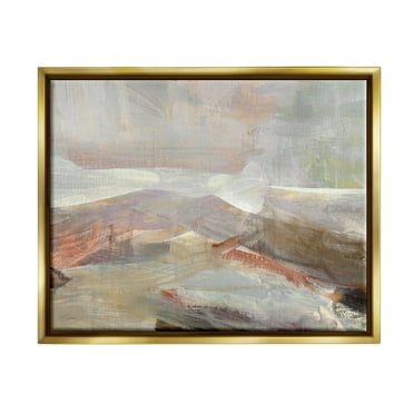 Stupell Industries Layered Abstract Thick Brushstrokes Neutral Browns Painting Painting Metallic Gold Floating Framed Canvas Print Wall Art, Design by Carol Robinson