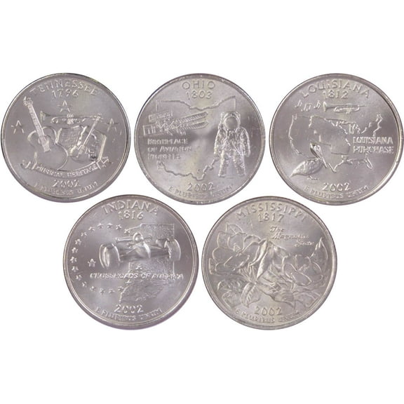 2002 P State Quarter 5 Coin Set BU Uncirculated Mint State 25c Collectible