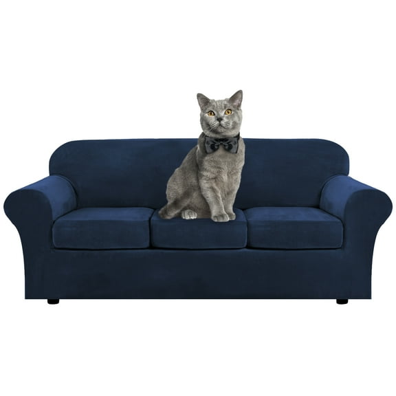 Shanna Velvet Couch Cover 4 Piece Sofa Covers Slipcover for 3 Cushion Couch,3 Separate Cushion Covers, Couch Covers for Dogs