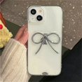 thumbnail image 1 of Elegant 3D Big Metal Bowknot Phone Case For iPhone 15 14 13 12 ProMax 11 Simple Cute Epoxy Clear Shockproof Cover For Gift Shell ZR, 1 of 6