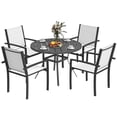 thumbnail image 1 of 5-Piece Outdoor Dining Set, Round Powder-Coated Steel Table and 4 Stackable Texteline Mesh Chairs, Light Grey Patio Furniture for Backyard, Garden, Deck and Balcony, 1 of 7