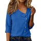 thumbnail image 2 of Tops de Color Sólido para las Mujeres Camisa de Botón Casual 3/4 Manga Cuello Redondo Tops de Lino para las Mujeres Primavera Verano, 2 of 8