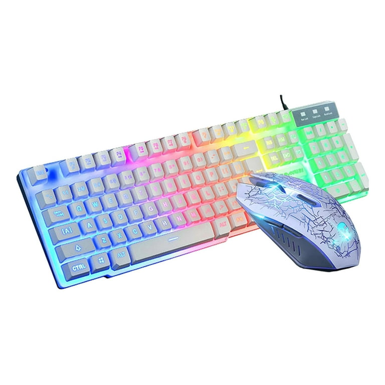Rainbow Background Lighting USB Gaming Keyboard Mouse Pad for / / / Pc White
