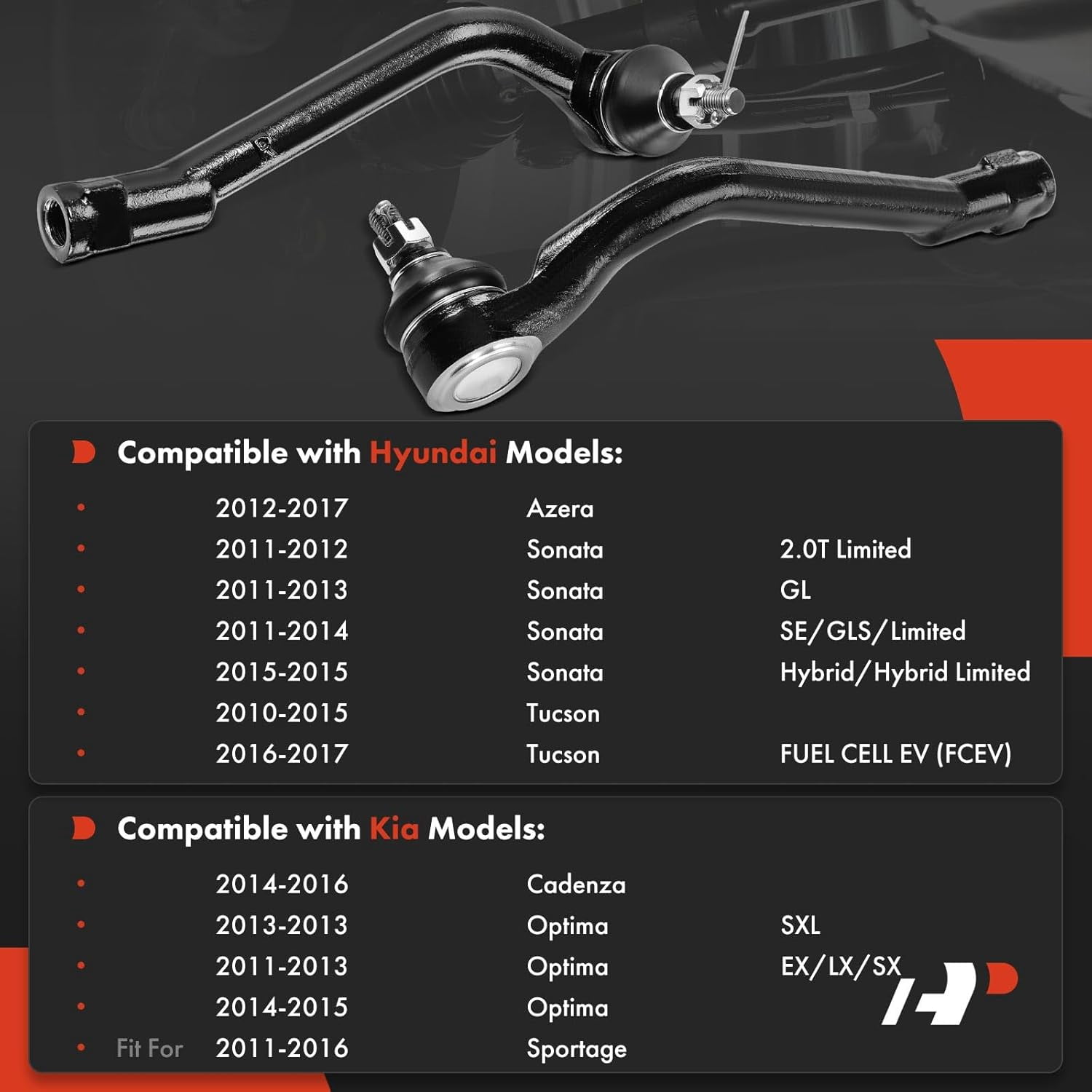 A-Premium 2 x Front Outer Tie Rod End Compatible with Hyundai Sonata 2011-2014, Tucson 2010-2017, Azera 2012-2017 & Kia Optima 2011-2015, Sportage 2011-2016, Cadenza 2014-2016