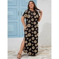 thumbnail image 5 of SHOWMALL Plus Size Women’s Summer Maxi Dress, Flowy Side Slit Long Dress with Pockets, Minimalist Black Beige Floral 3X Breathable Resort Wear for Beach Cruise & Vacation, 5 of 6