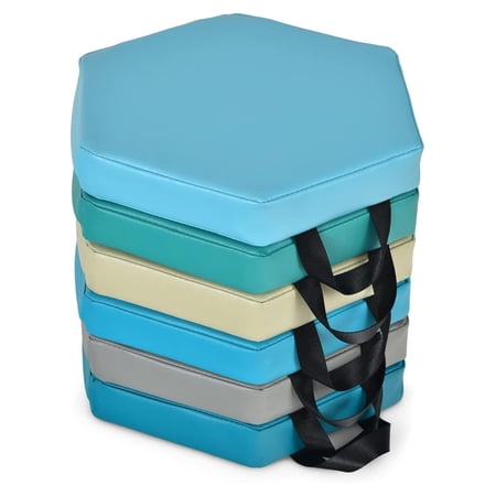 Floor Cushions for Kids 6-Pack 15 Inch Hexagon Classroom Seating - Portable Foam Seats with Handles for Daycare Preschool Homeschool Reading Nook & Playrooms (Blue)