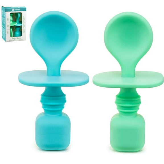 Silicone Baby Spoons for Baby Led Weaning 2-Pack, First Stage Baby Feeding Spoon Set Gum Friendly BPA Lead Phthalate and Plastic Free, Great Gift Set (Blue)