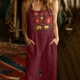 thumbnail image 4 of FchengtaiS Summer Boho Jumpsuit Women Floral Embroidered Sleeveless Rompers Casual Loose Wide Leg Overalls With Pockets, 4 of 7