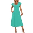 thumbnail image 2 of Yourumao Wedding Guest Dresses for Women V Neck Ruffle Sleeve Formal Midi Dress A-Line High Waisted Solid Summer Dress Cocktail Party Outfits with Pocket, 2 of 7