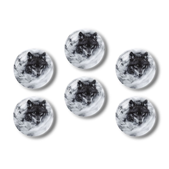 Glass Refrigerator Magnet 6Pcs Magnetic Fridge Sticker,Decor for Kitchen,Whiteboard,Cabinet,Black Wolf In The Snow