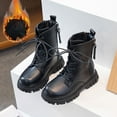 thumbnail image 4 of newwalpole Girls Boys Combat Ankle Boots Warm Winter Boots Side Zipper Shoes with Lace Up for Toddler/Little Kid/Big Kid Black for Size 1.5, 4 of 9