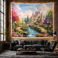 thumbnail image 6 of Fairy Tale Castle with Swans and Rainbow in a Garden, Serene Fantasy for Nature Lovers, Fantasy Wall Art, Housewarming Gift, Tapestry Wall Hanging for Bedroom, Living Room and Dorm, 6 of 7
