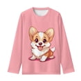 thumbnail image 6 of Jiueut Pink Corgi Cartoon Tshirts for Toddler Girls Size 11-12 Long Sleeve Shirts Kids Girls' Tops Tees & Blouses Shirts for Kids Basic Top for Fall Clothes Gift for Holiday, 6 of 7