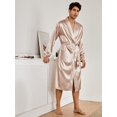 thumbnail image 5 of Men Satin Dual Pockets Belted Night Robe With Shorts, 5 of 5