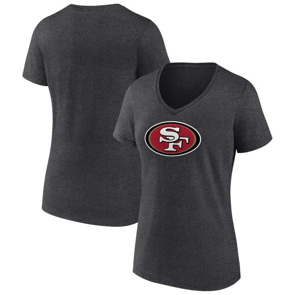 Women's Charcoal San Francisco 49ers Primary Team Logo V-Neck T-Shirt