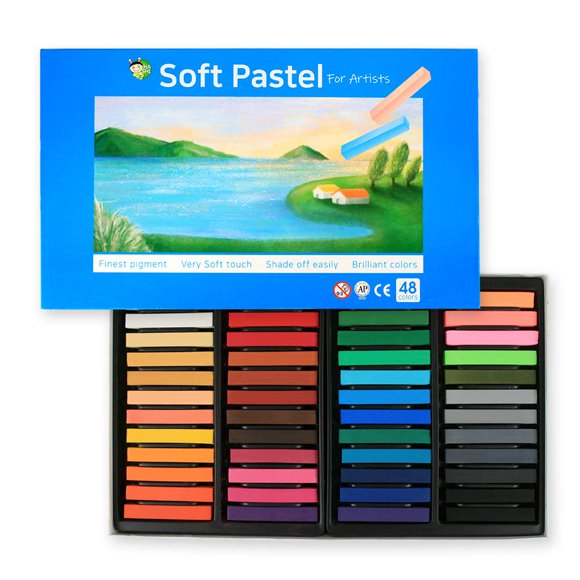 HA SHI Soft Chalk Long Pastels for Professional Artist, Square Non Toxic Art Supplies, Dry Pastels Set (Long Pastels 48 colors)