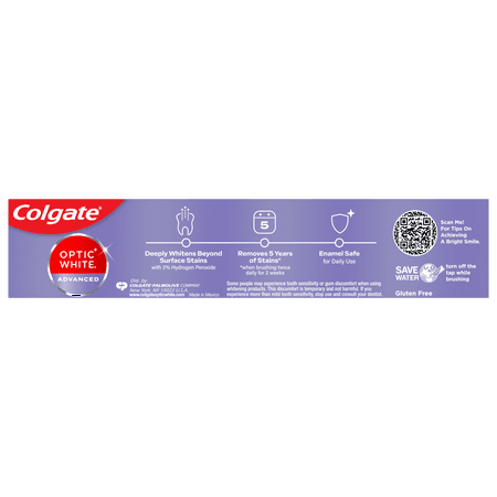 Colgate Travel Size Optic White Advanced Hydrogen Peroxide Toothpaste, Sparkling White, 1.45 oz