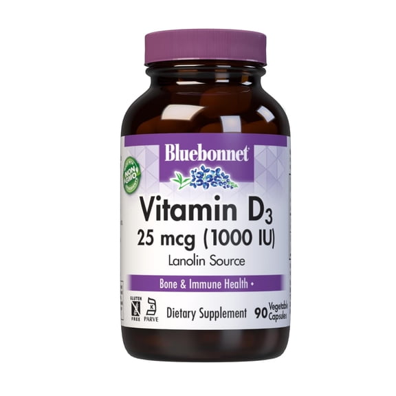 Bluebonnet Vitamin D3 1000 IU, Cholecalciferol from Lanolin, 90 Days