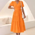 thumbnail image 4 of Gibobby Vestido largo para mujer, de verano Vestido largo de playa de manga corta con cuello en V informal de color liso para mujer(Naranja,G), 4 of 5