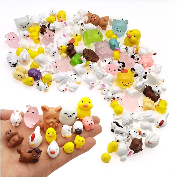 100 Pcs Mini Resin Animals Figures, Farm Tiny Plastic Animals Miniature Fairy Figurines for Hiding Garden Decorations