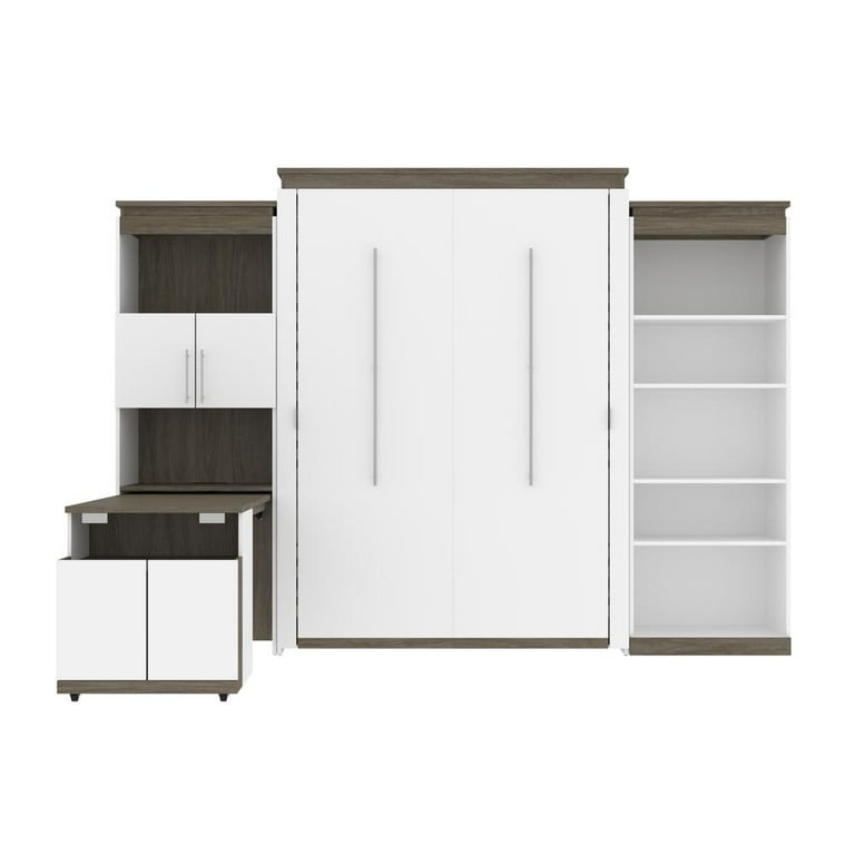Bestar Queen Murphy Bed with Shelves and Storage Cabinet with Fold