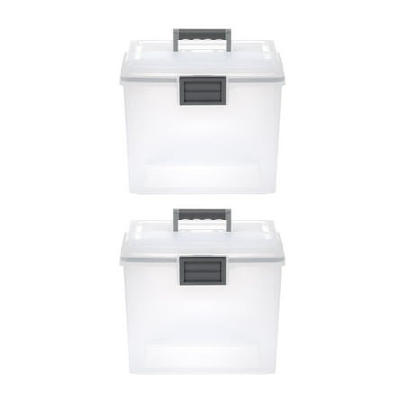IRIS USA, Portable Letter Size File Box with WeatherPro™ Gasket, Clear, Set of 2