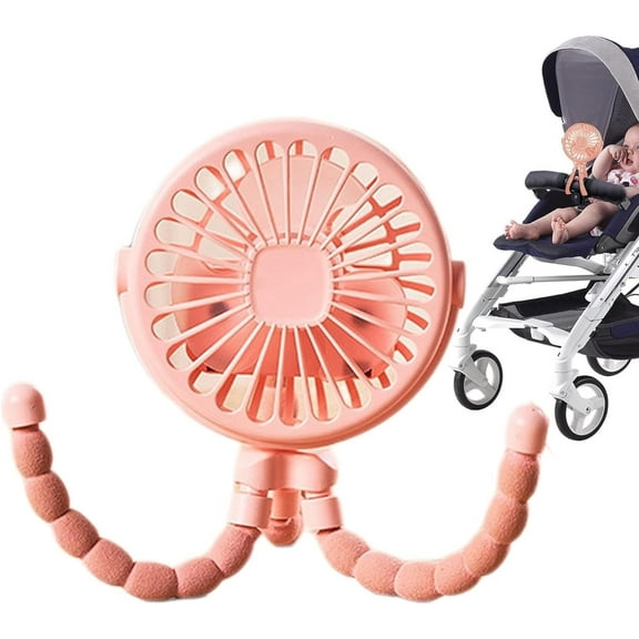 Baby Stroller Fan, 4000mAh Oscillating Mini Portable Fan with Light, 3 Speeds USB Operated Small Handheld Desk Fan, 360° Rotate Flexible Tripod Clip On Fan for Car Seat Crib Travel(Pink)
