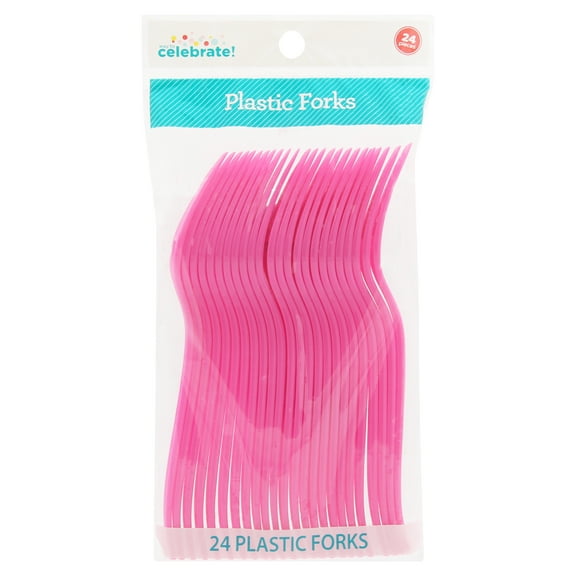 Disposable Plastic Forks, Neon Pink, 24 Count, by Way To Celebrate