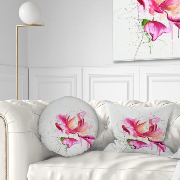 Designart Violet Watercolor Rose Sketch - Floral Throw Pillow - 12x20