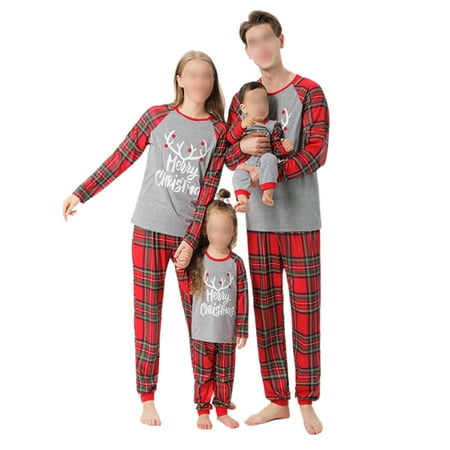 

Grianlook Women Men Kids Xmas Pjs Plaid Matching Family Pajamas Set Long Sleeve Crew Neck Sleepwear Holiday Tops And Pants PJ Sets Red Men XXL