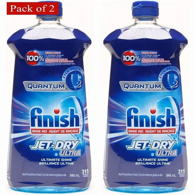 Abrillantador para lavavajillas Finish Quantum Jet-Dry Ultra, 315 lavados, 946 ml (32 onzas líquidas), paquete de 2