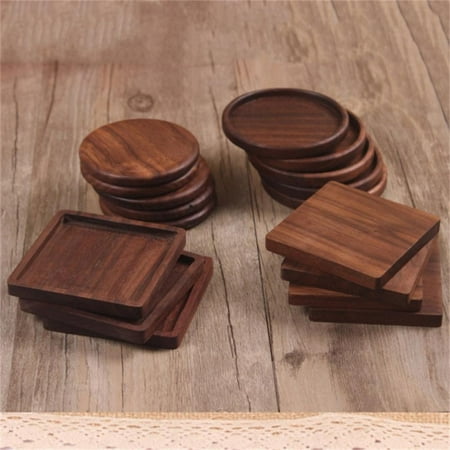 

TINKER 1PC Walnut Wooden Coaster Retro Insulation Cup Mat Household Square/Round Coaster for Drinks Absorbent Table Protection