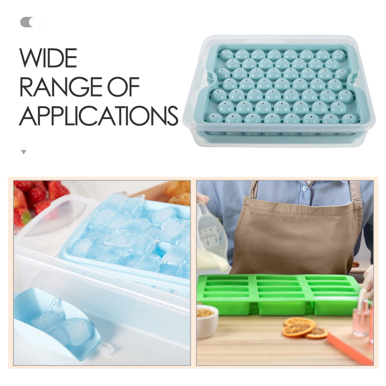 Worgeous 1 Set Easy Press Ice Cube Maker Ice Sphere Moulds For Summer Ice Tray With Lid For Freezer Reusable Mini Ice Cube Trays With Scoop