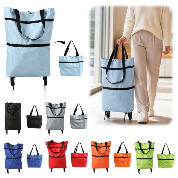 Foldable Shopping Cart with Wheels, Upgraded 2 in 1 Portable Grocery Cart Foldable with Wheels and Pull Handle for Market & Grocery Runs Gift for Women & Seniors,GREEN