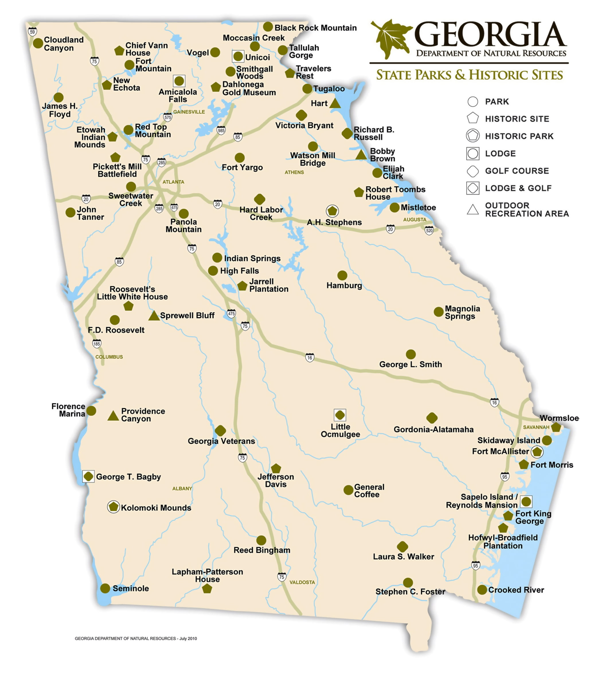 Large detailed State Parks and Historic Sites map of Georgia Poster 20 ...