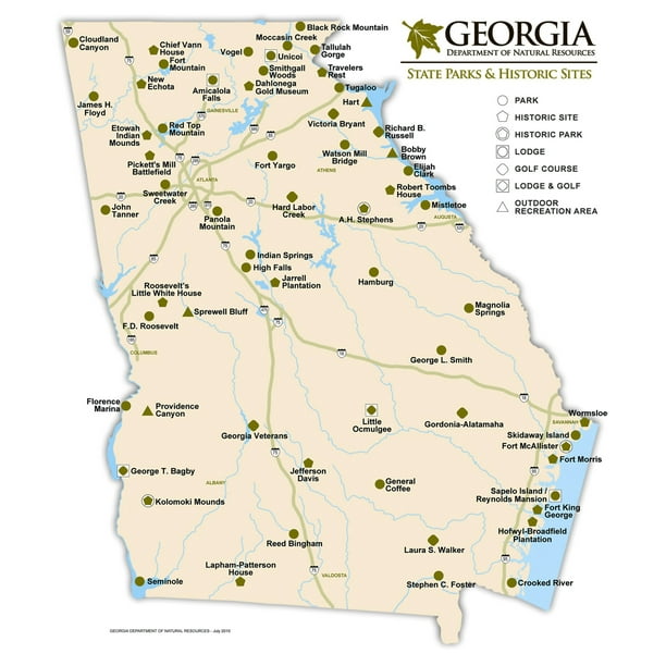 Laminated Map Large detailed State Parks and Historic Sites map of Poster 24 x 36