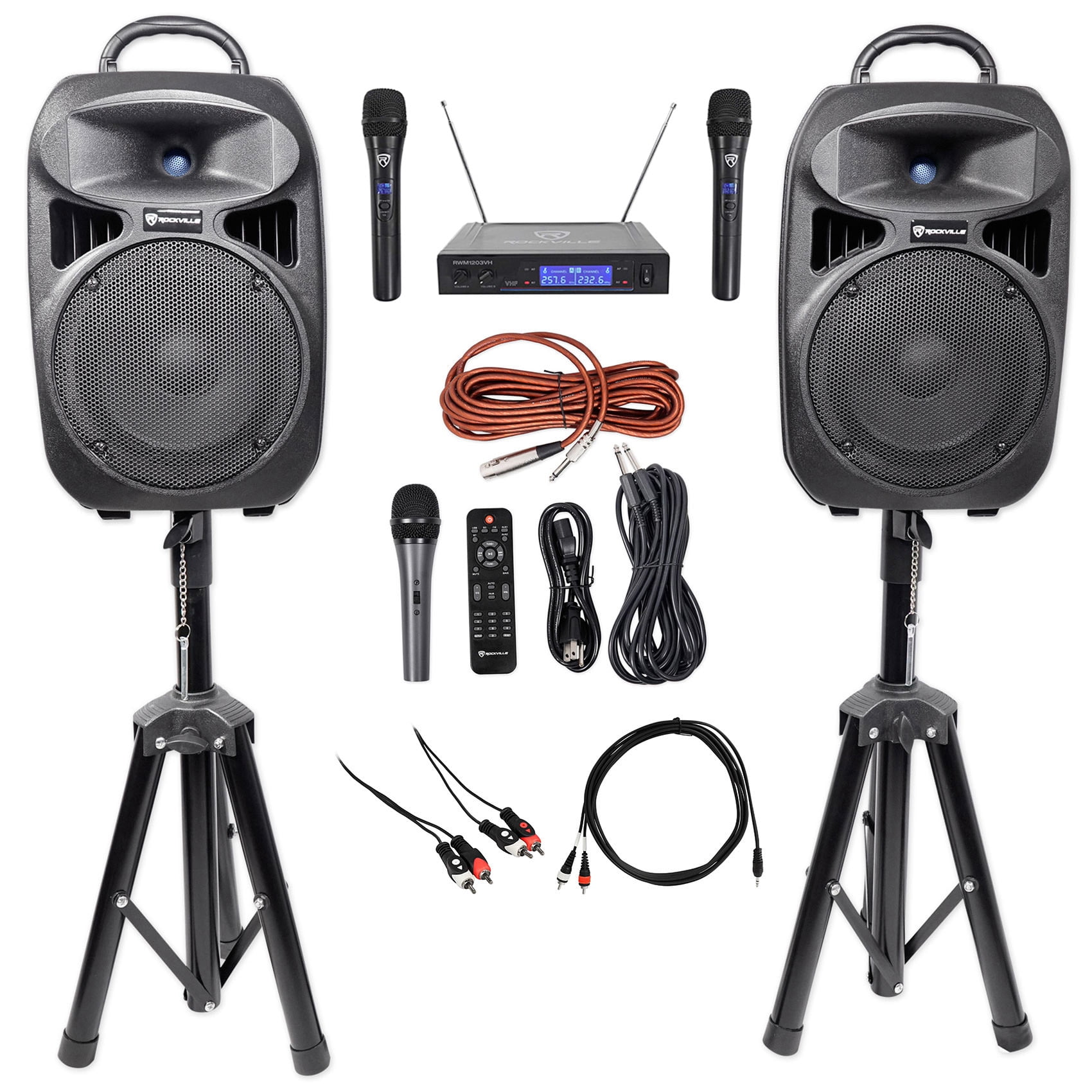 Rockville 10 Karaoke Machine System w/LED Stand+Bluetooth+Dual Wireless Mics 