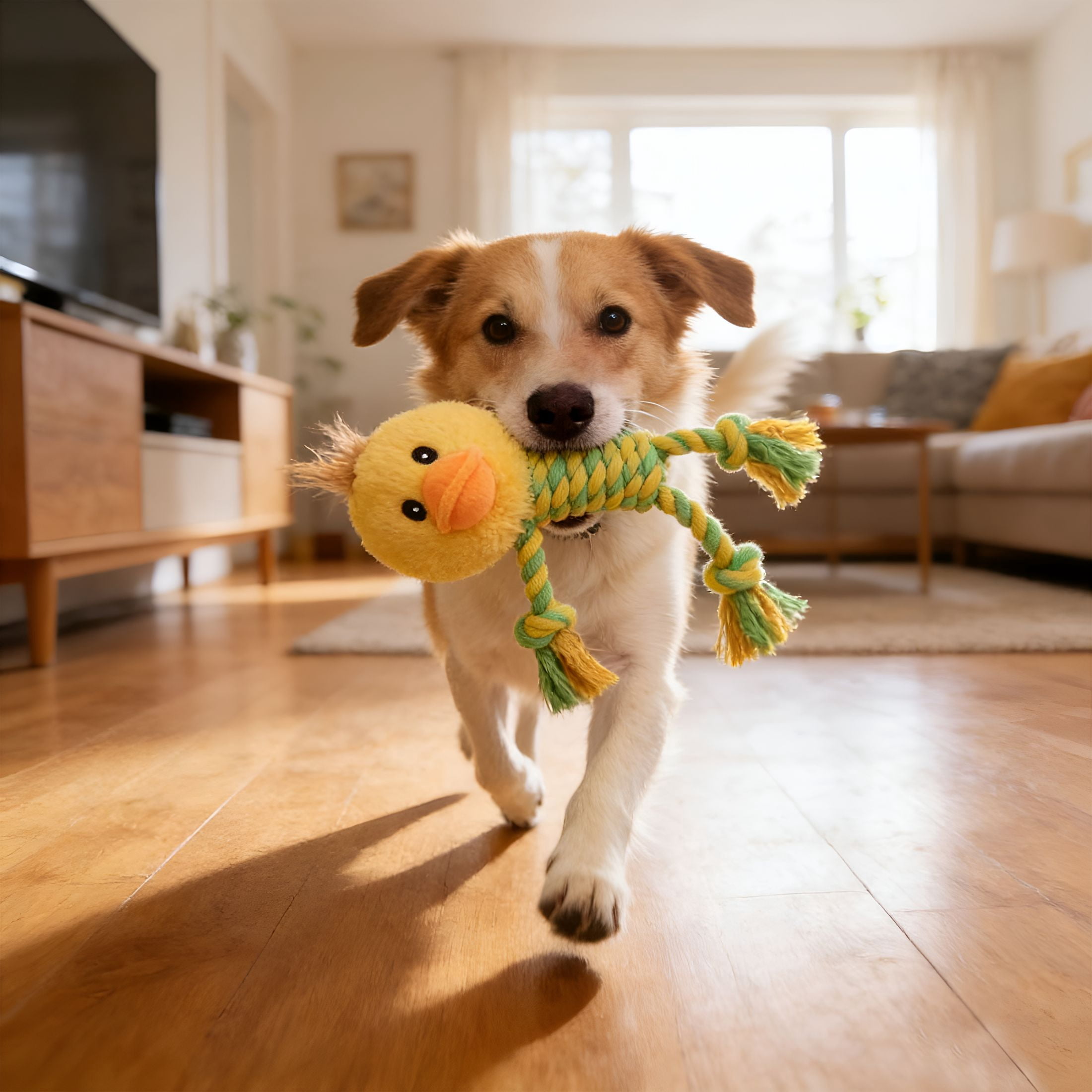 BESTSKY Squeaky Animal Rope Chew Toy for Dogs Cotton Braided Tug Toy with Cute Duck Shapes Interactive Pet Toy for Indoor Outdoor Play