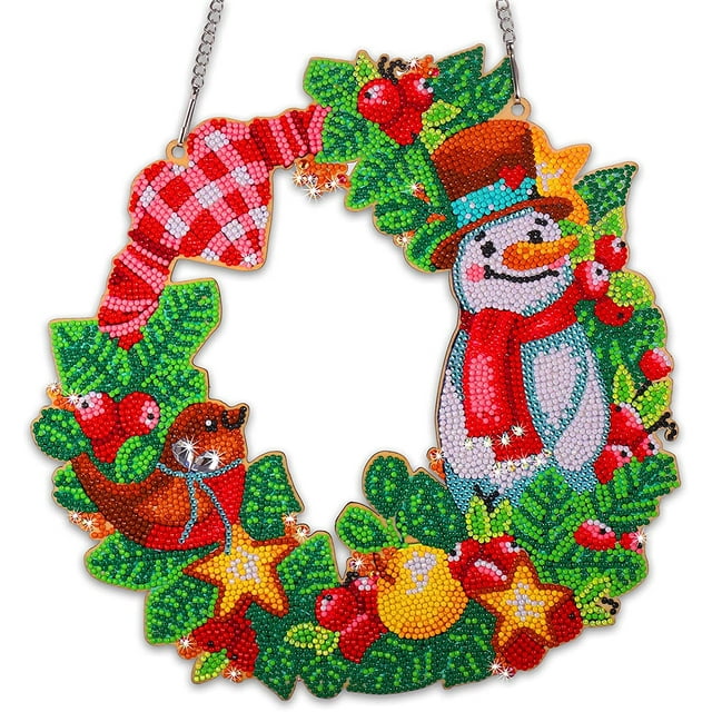 5D Diamond Christmas Wreath Kit Christmas Diamond Wreath Art Encantador muñeco de nieve Navidad Diamond Painting Wreath para el hogar Decoración de la pared Regalo JFHHH pequeña