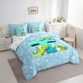 thumbnail image 3 of Feelyou Teen 3D Dinosaur Bedding Comforter Set 7pcs, Blue Monogrammed T Queen Bedding Sets, Initial A to Z Letter Reversible Queen Sheet Sets, Microfiber Bedroom Decor, 3 of 7