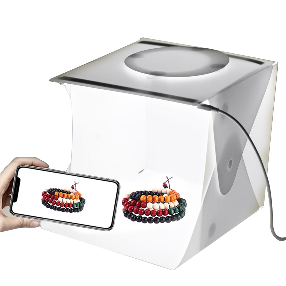 TREKOO Mini Portable Photo Studio Box Adjustable Brightness LED Strips and 6 Color Backdrops Small Foldable Photography Light Shooting Tent Kit with Top Hole 