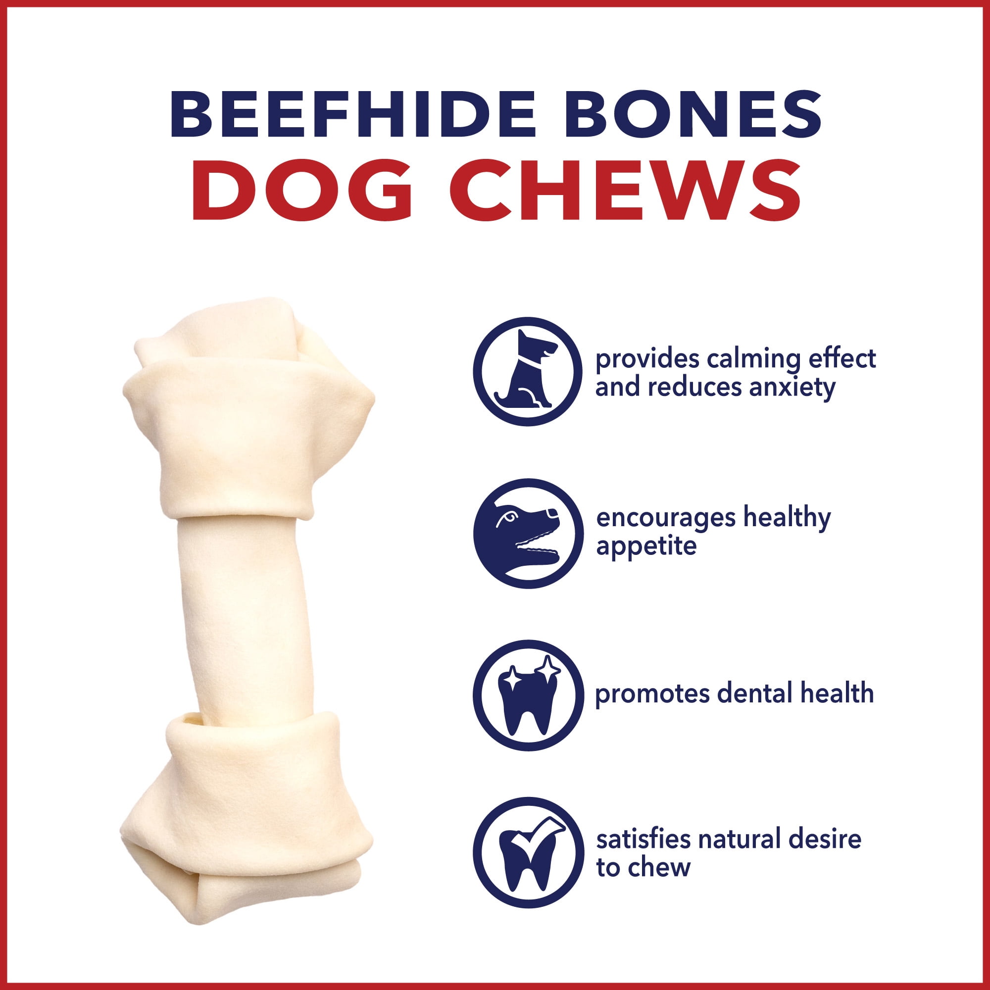 Pet Factory 100% Made in USA Beefhide 6-7" Knotted Bones Dog Chew Treats - Natural Flavor, 8 Count