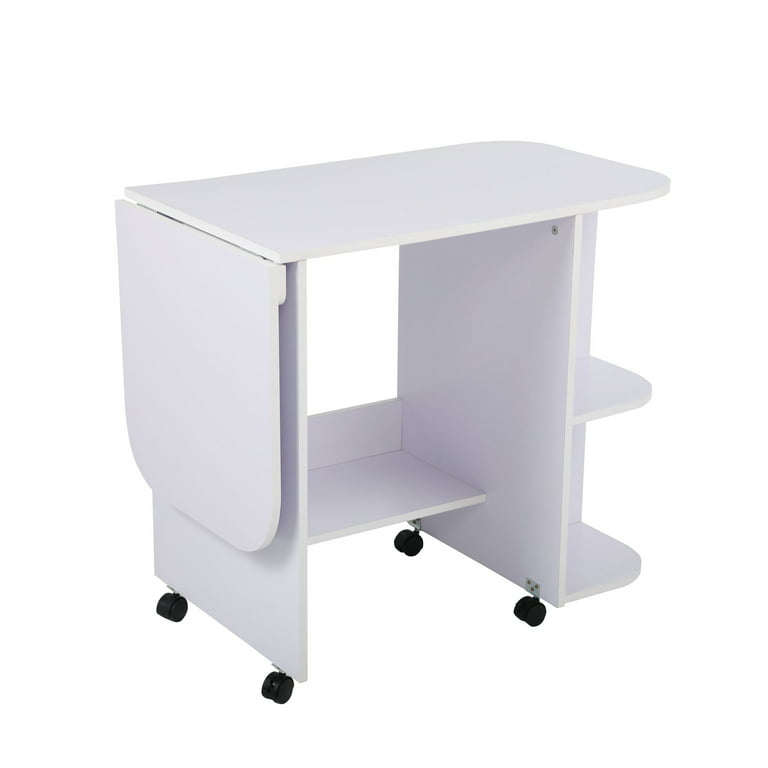 Clearance! Modern Wood Folding Sewing Table with Lockable Casters, Expanded  Rolling Craft Cabinet for Dorm Bedroom, Artwork Craft Station w/ 3 Storage  Shelves, White 