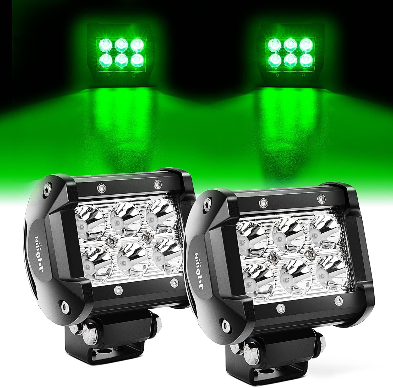 Nilight 4" Led Light Pod Green Spot Driving Fog Light 2PCS 18W Off Road